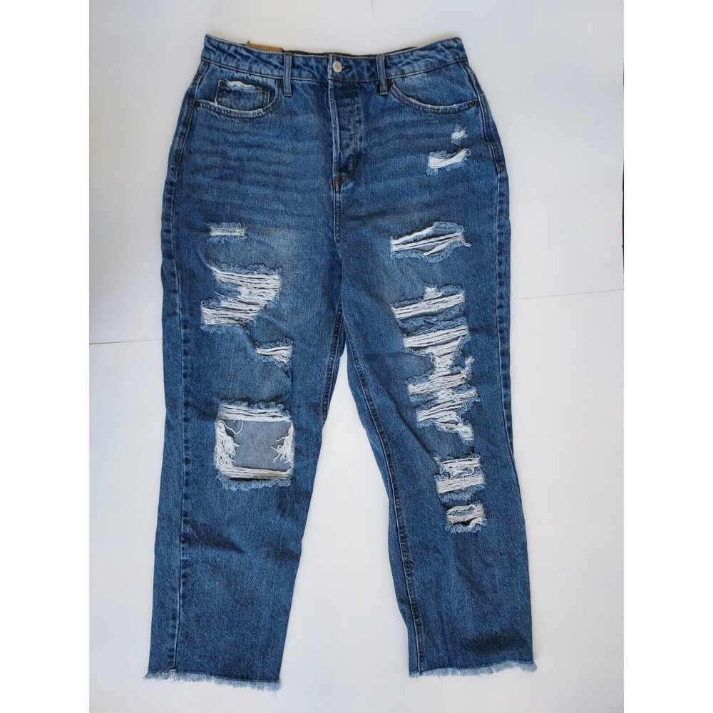 NWT Ladies Vanilla Star Boyfriend Jeans Pants Size 15 Super High Rise Distressed